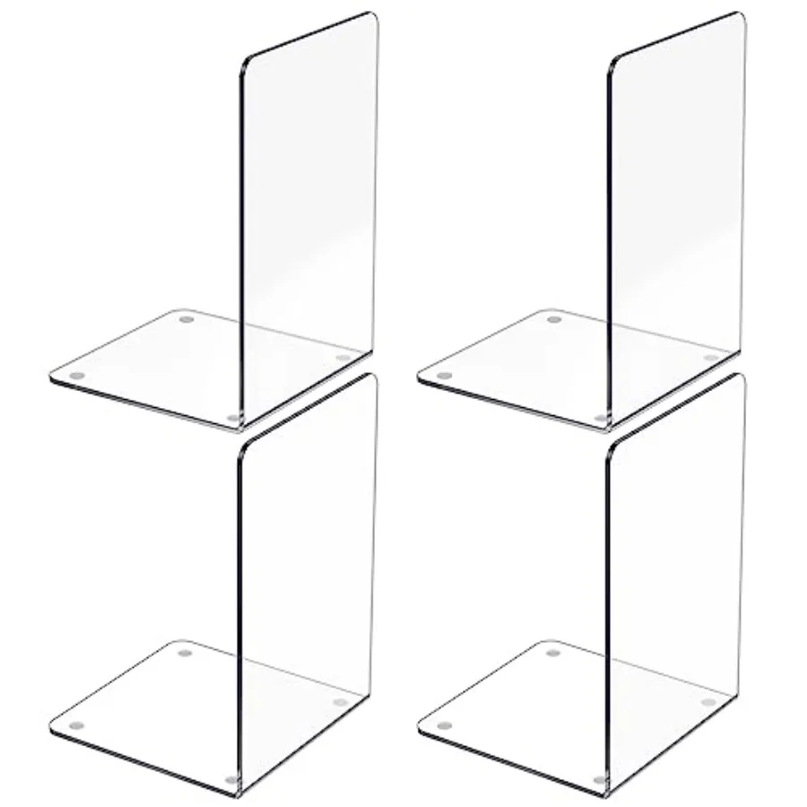 

Acrylic Bookends 4 Pcs, Clear Book Ends for Shelves, Transparent Bookend Organizer, Book Holder Stand Decorative, Book Stoppers