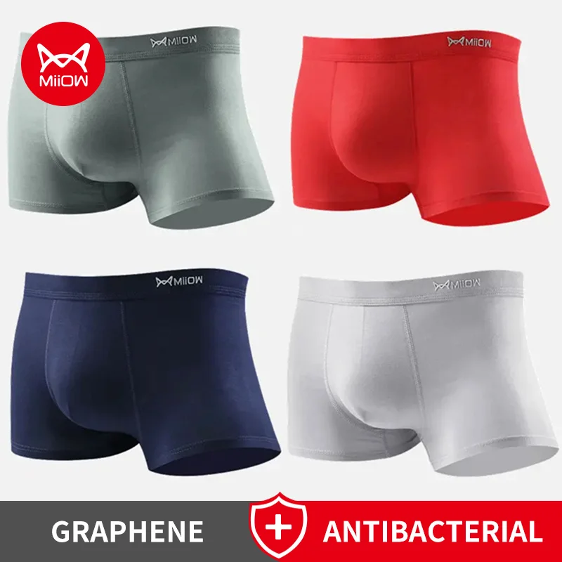 MiiOW 4Pcs/Lot Men's Cotton Underwear Boxer Shorts Fashion Print Breathable Men's Panties Sexy Men's Boxershort Underpants L-4XL