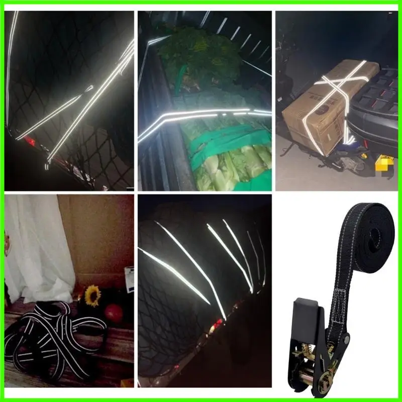 

4pc Lashing Strap with Ratchet 800kg(1700lbs) Tensile Force Cargo Tie Down Strap Reflective Roof Rack Cinchs Strap 4M/6M