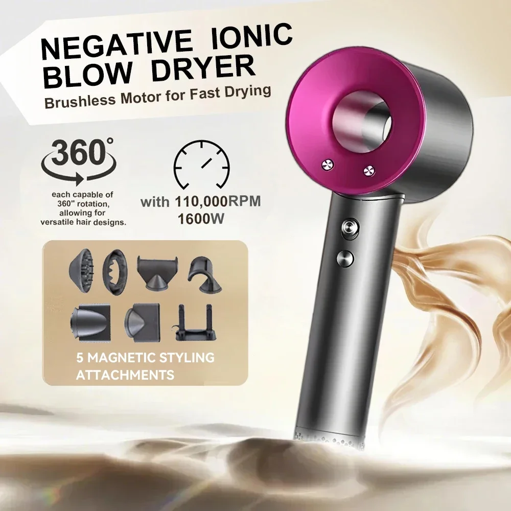 

Высокоскоростной безлопастной фен с функцией ионизации для ухода за волосами. Высокая мощность, бесшумная работа, быстрая сушка, портативный, подходит для дома и путешествий.