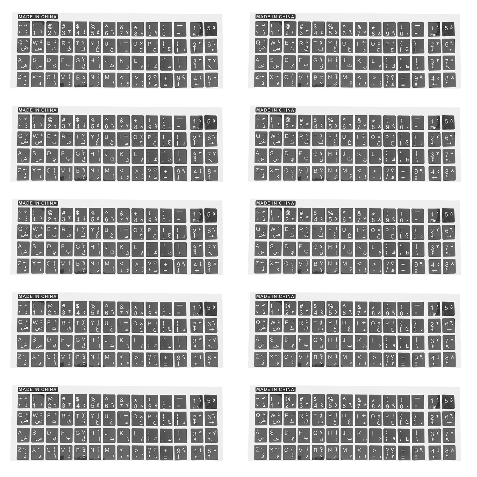 

10 Sheets Keyboard Stickers PVC Self Adhesive Black Universal Desktop Arabic Letters Replacement Computer Keyboards