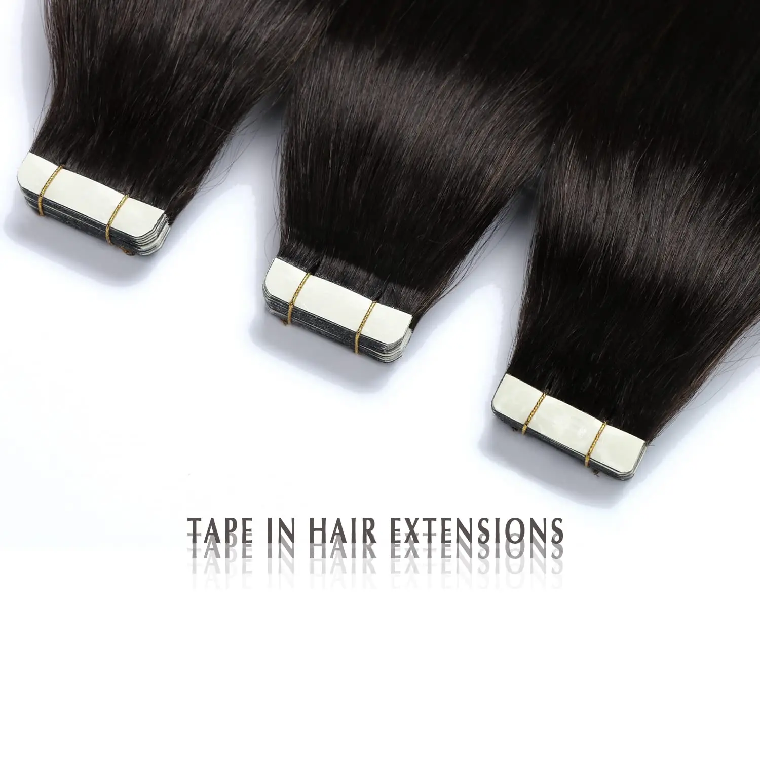 Tape-in-Extensions de Cheveux Humains Lisses, Cheveux Brésiliens, Trame de Peau Sans Couture, # 1B, 100% Cheveux Humains, 18 po, 20Pcs