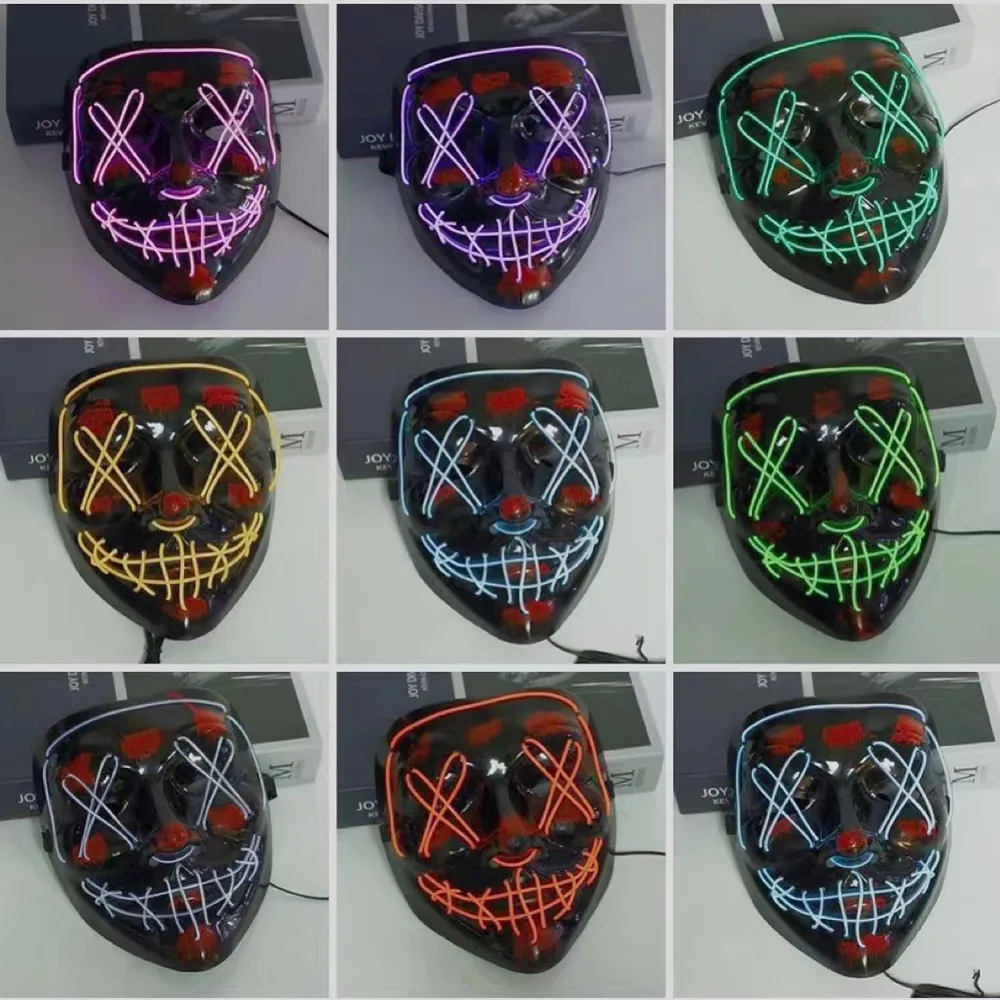 Halloween Maskers Voor Mannen Vrouwen LED Purge Masker Hoofddeksels Party Masker Neon Licht Knipperende Carnaval Cosplay Kostuum Rekwisieten 2023