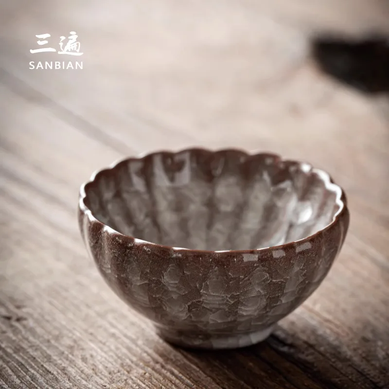 Three Time Longquan Celadon Ge Kiln Ice Cracked Tea Cu, Handmade Master Single Cu Ceramic Kung Fu Set, Tasting