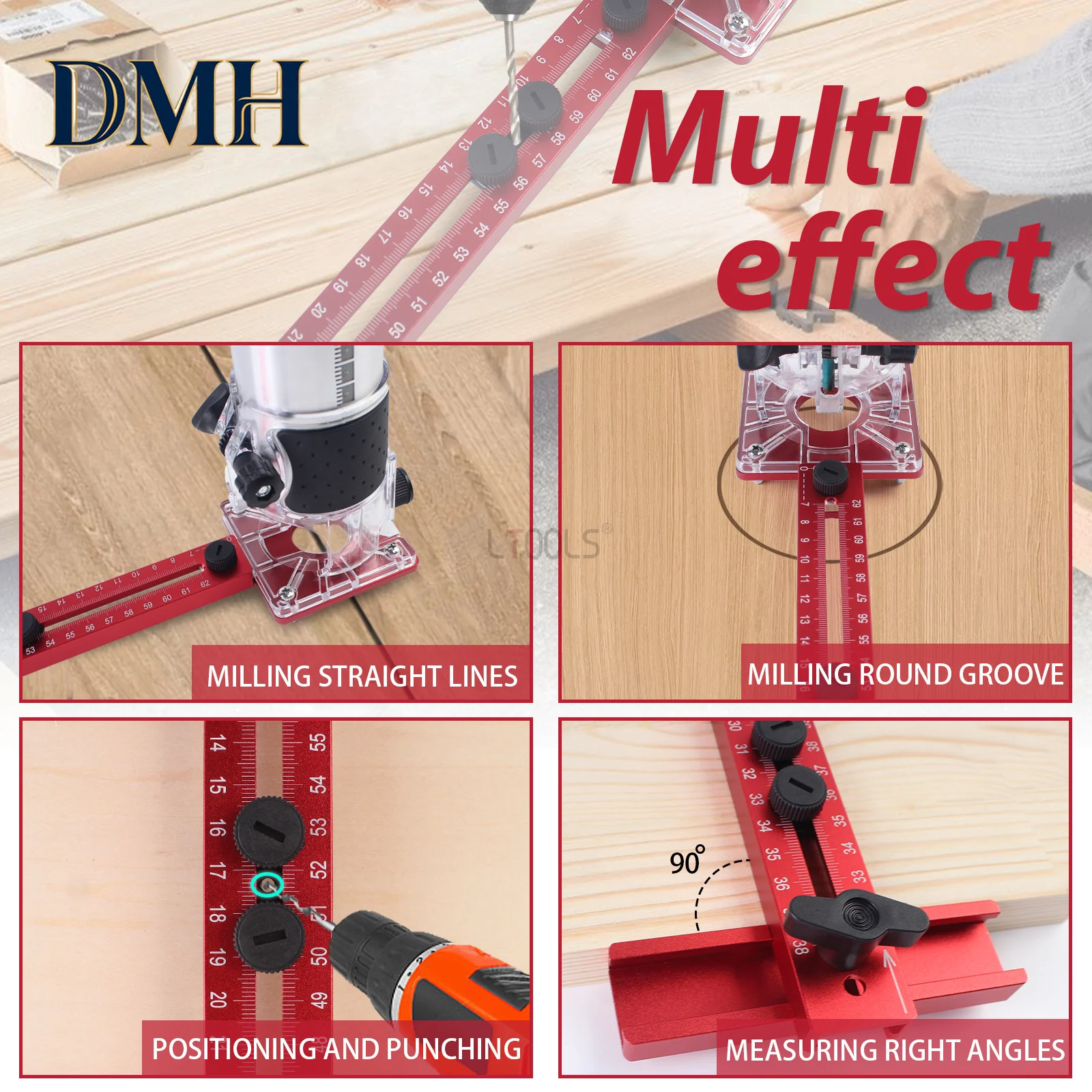 DMH-Extended Router Circle Cutting Jig 4 in 1 Router Milling Groove Bracket Woodworking Cabinet Hardware Jig Punch Groove Bracke