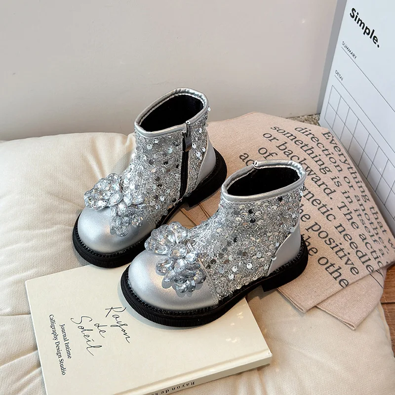 Girl Shoes Winter Warm Plush Ankle Boots for Women Fashion Princess Bling Shoes Kids Casual Shoes Children Sneaker Zapatos Niña