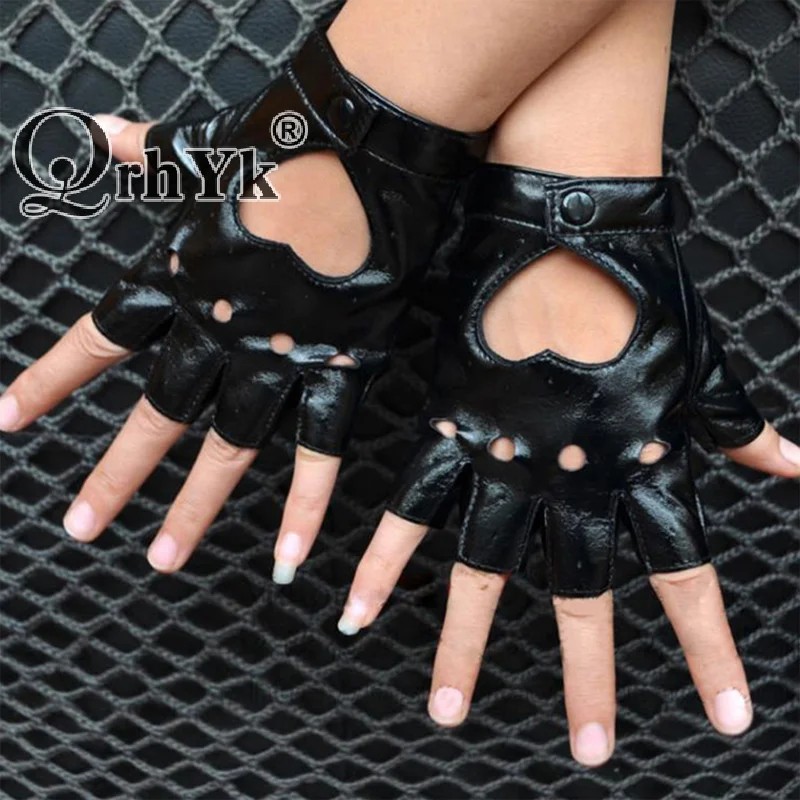 Unisex Fingerless Driving PU Leather Gloves Black Red White Motor Punk Cool Rivet Sexy Disco Dancing Rock-and-roll