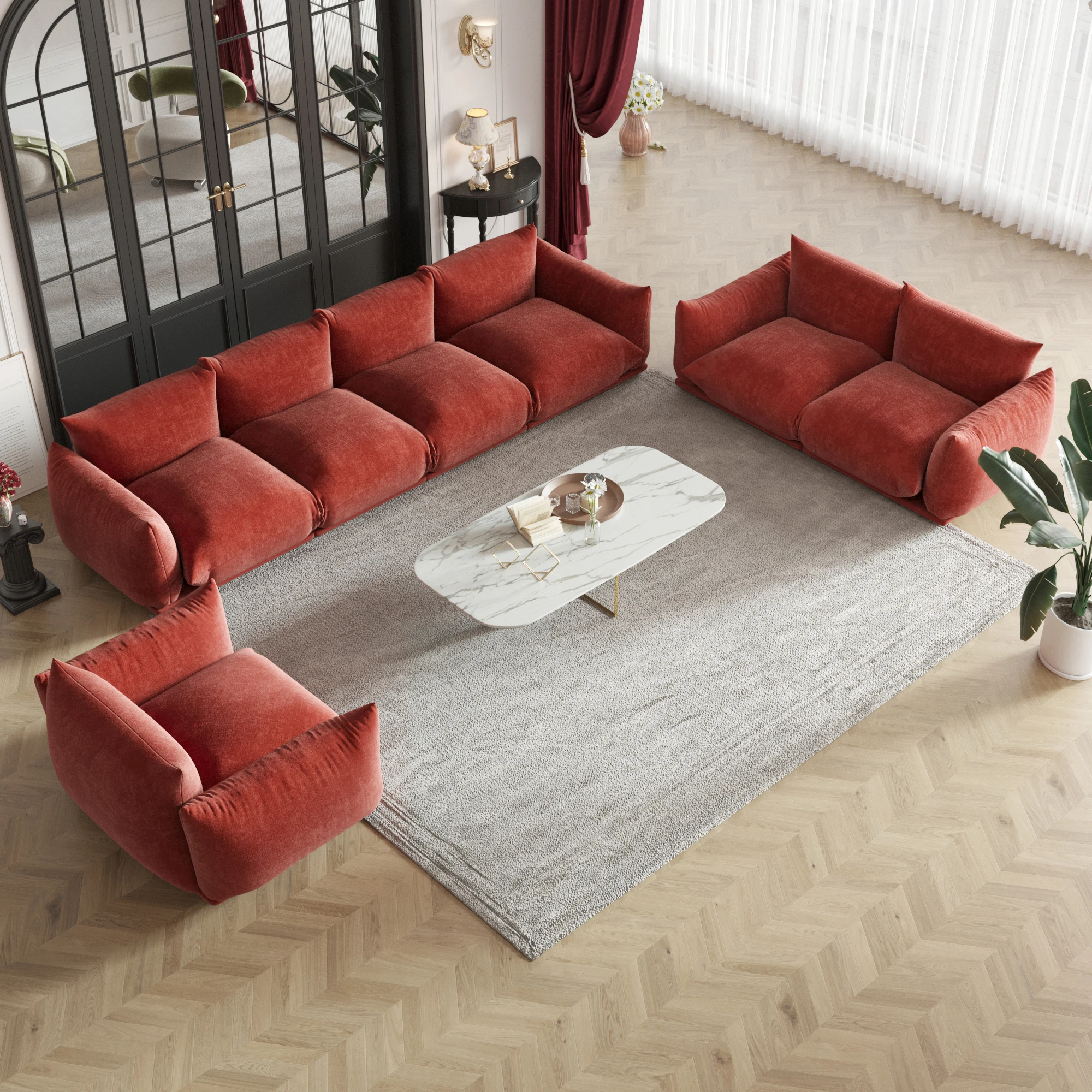 Sofá Seccional Moderno y Cómodo de Terciopelo Arflex Mario Marenco, Sofá Suave para Sala de Estar