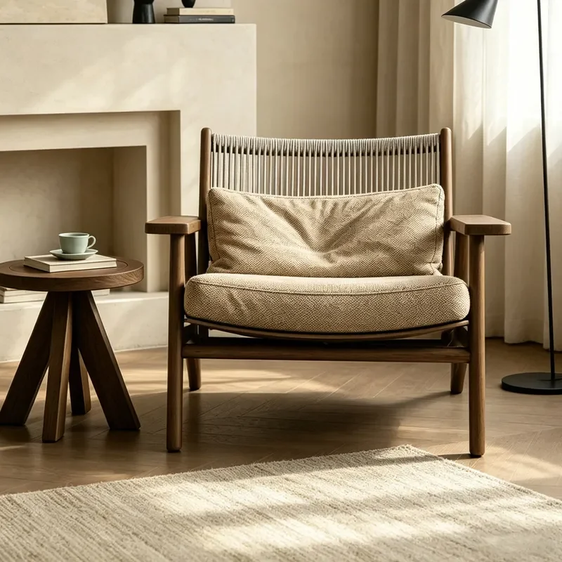 Simple Personalized Woven Wood Leisure Chair Living Room Balcony Rest Single Seat Household Stable Solid Wood Light Luxury