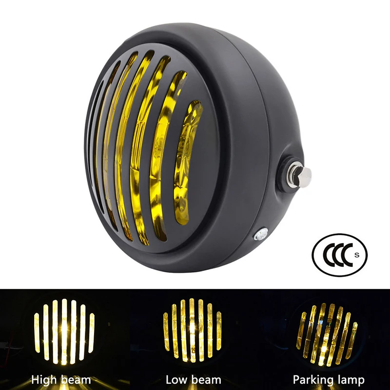 Faro anteriore retrò in metallo nero faro rotondo per griglia per Moto fari retrò per Moto motore Moto Scooter faro alogeno