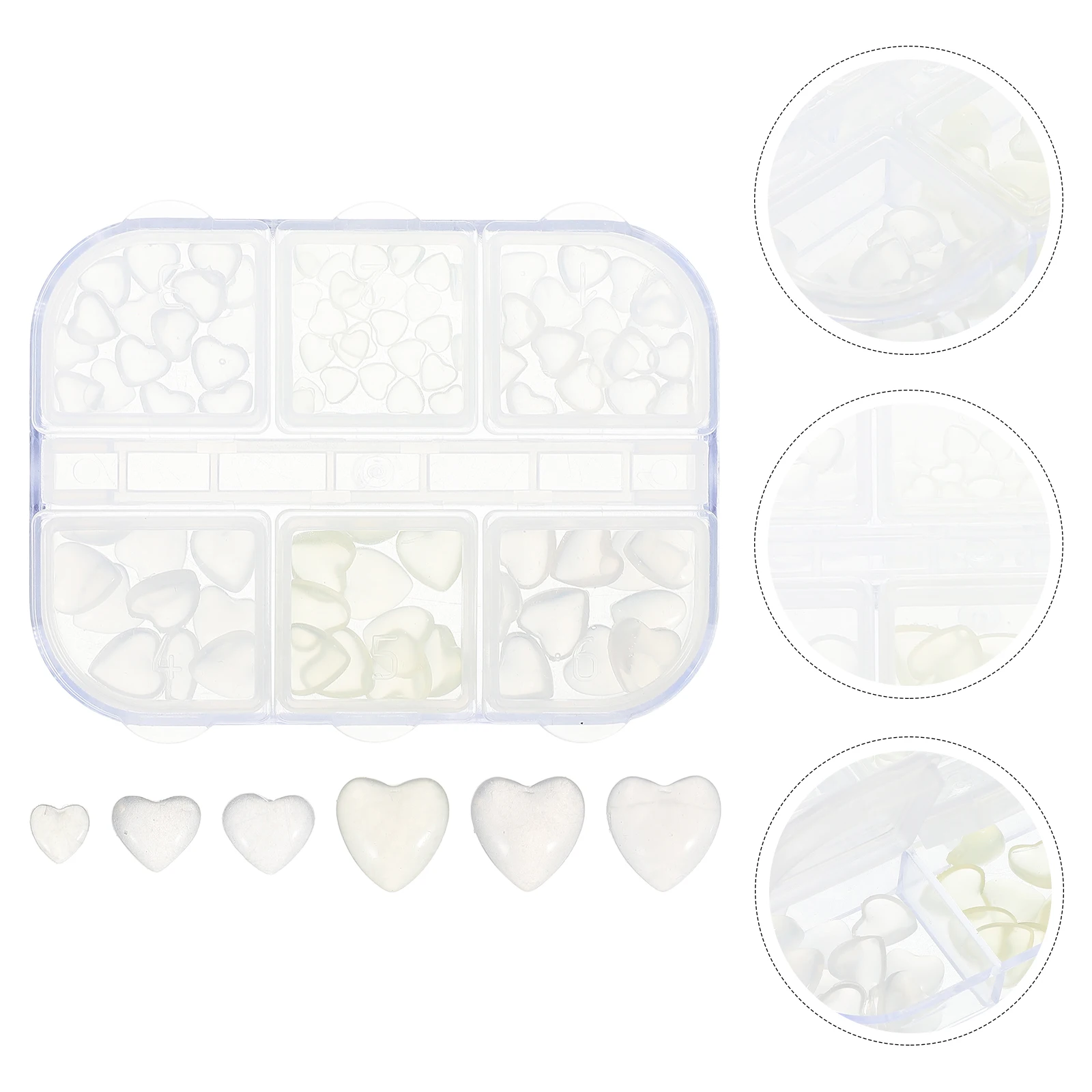 

Nail Art Accessories Transparent Heart Charms Resin Embellishment Love Hearts Various Sizes Durable Valentine Arts DIY Box