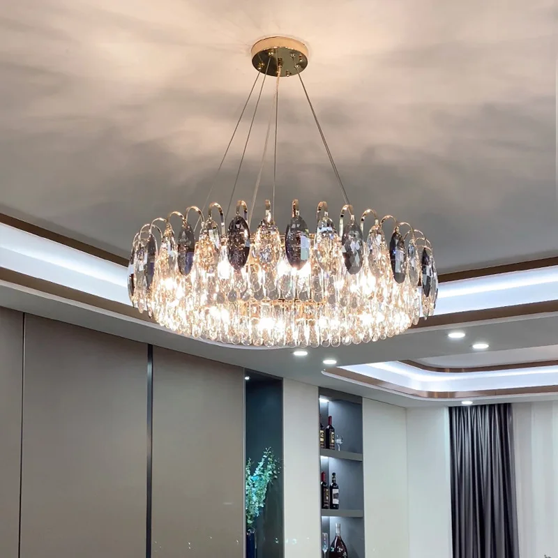 

New luxury modern K9 crystal LED pendant light living room bedroom dining room hotel luxury circular gold LED crystal light