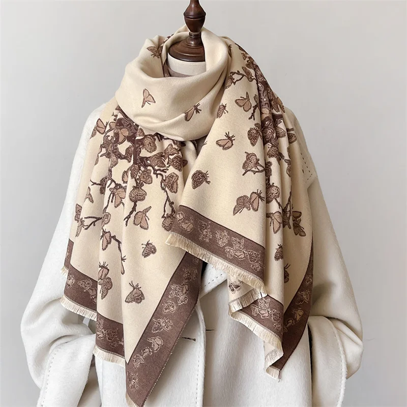 Thick Blanket Winter Warm Scarf for Women Fashion Floral Print Cashmere Shawl Wraps Pashmina Scarf Stoles Bufanda Female 2024