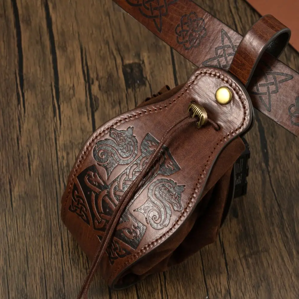 

Модная винтажная средневековая поясная сумка с рисунком дракона и волка на Хэллоуин, косплей, сумка на шнурке, аксессуары для рыцаря викингов