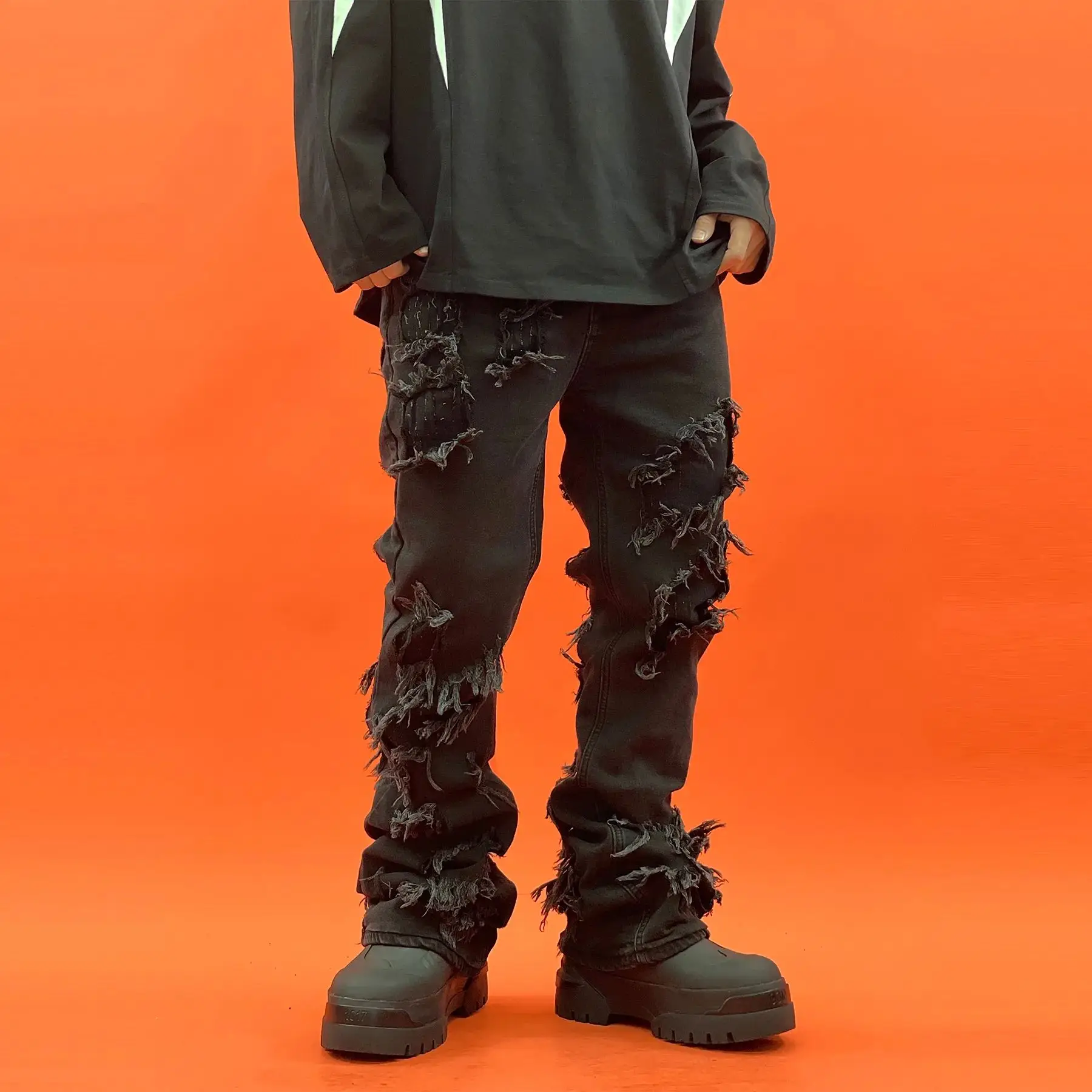 

Джинсы Bla Brued RO Double Layer Damage Hole Slim F Busin Повседневные хлопковые джинсы для молодых мужчин Длинные брюки со средней талией