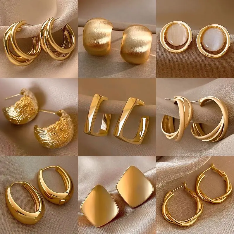 

Golden Bean Earrings New StylePopular Retro Hong Kong Style High-end Chic Unique Design Metal Earrings for a Minority of People