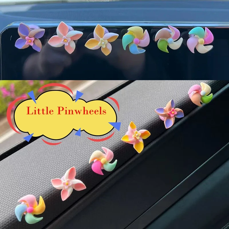 6 Pieces/12 Pieces of Cute Mini Spinning Windmills for Car Interior and Exterior, Bicycle and Motorcycle Rearview Mirror Handlebar Decoration Accessories, Fun and Colorful with Strong Self-Adhesive Backing