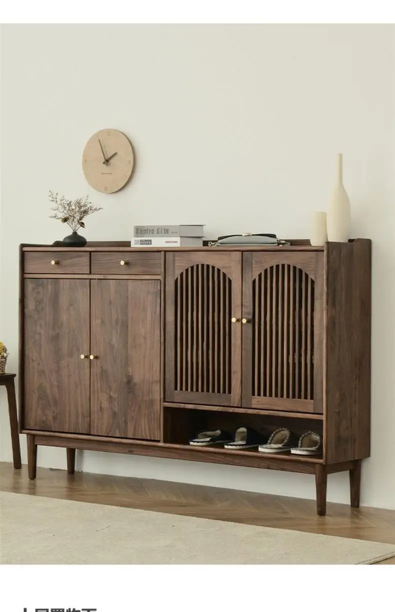 For Nordic Black Walnut Shoe Cabinet All Solid Wood Simple Modern Entrance Hallway Large Capacity Storage Light Luxury