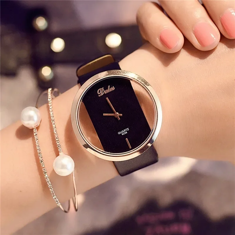 

Famous Brand Watch For Women Luxury Leather Skeleton Strap Dress Watch Casual Quartz Watch