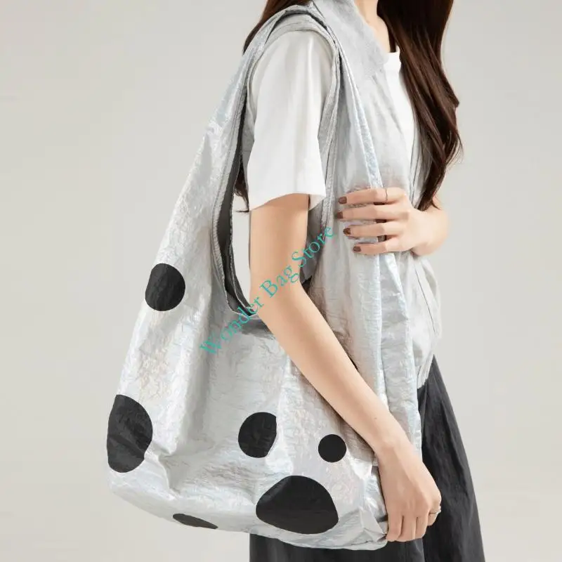 Women Large Capacity Shoulder Bag Lightweight Dot Print Underarm Bag Practical PU Leather Fabric Handbag for Commuting Work
