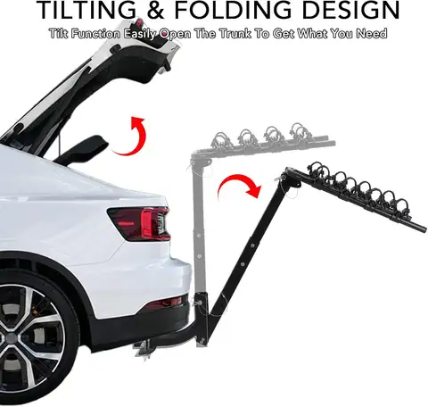 Cykelställ för 4 cyklar, hopfällbart cykelställ för bilar, SUV, hopfällbart cykelställ i stål, med dragkroksträckare och remmar 8 best sales cykelhållare för dragkrok - №2