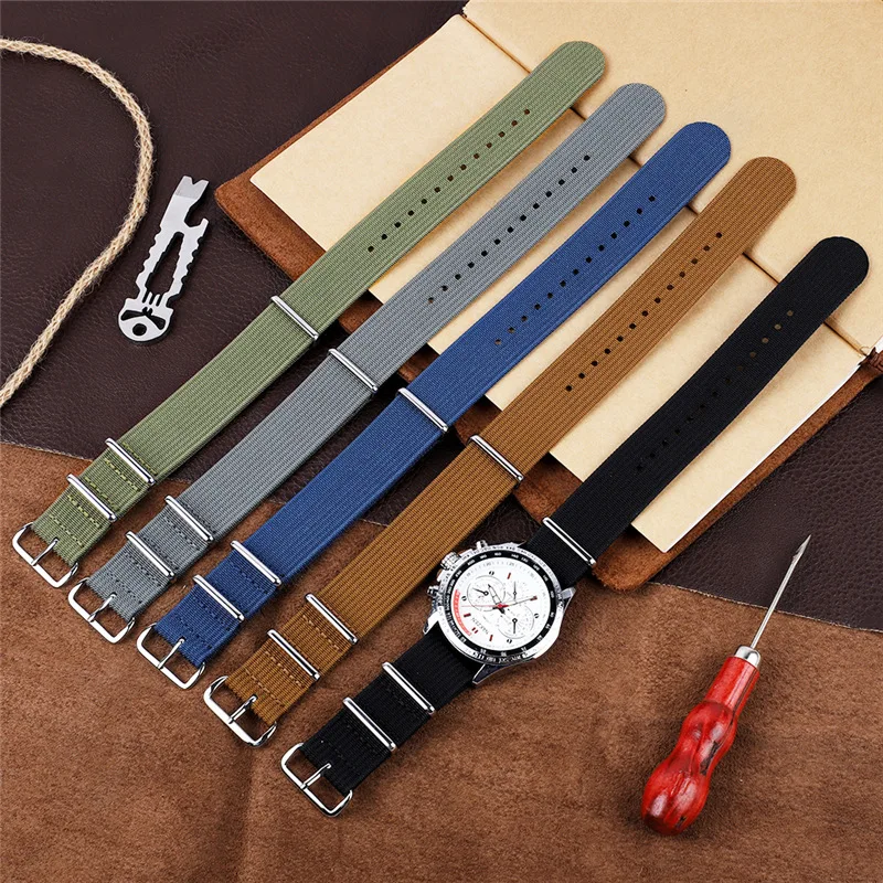 Elastic Nylon Straps 20mm 22mm French Troops Parachute Bag Watchband Fabric Canvas Bracelet Wristband Accessories