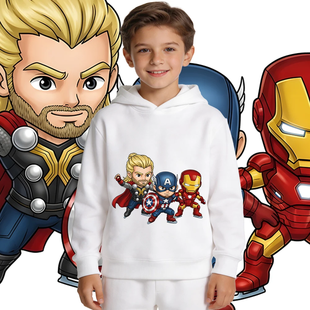 

Флисовая толстовка с принтом Chibi Avengers для мальчиков и девочек, осенне-зимняя теплая толстовка с капюшоном, повседневный пуловер