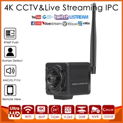 4K 8MP bezprzewodowa WiFi Mini kostka transmisja na żywo kamera IP strumień wideo na YouTube/Facebook/Wozza przez RTMP Line-in Audio Onvif