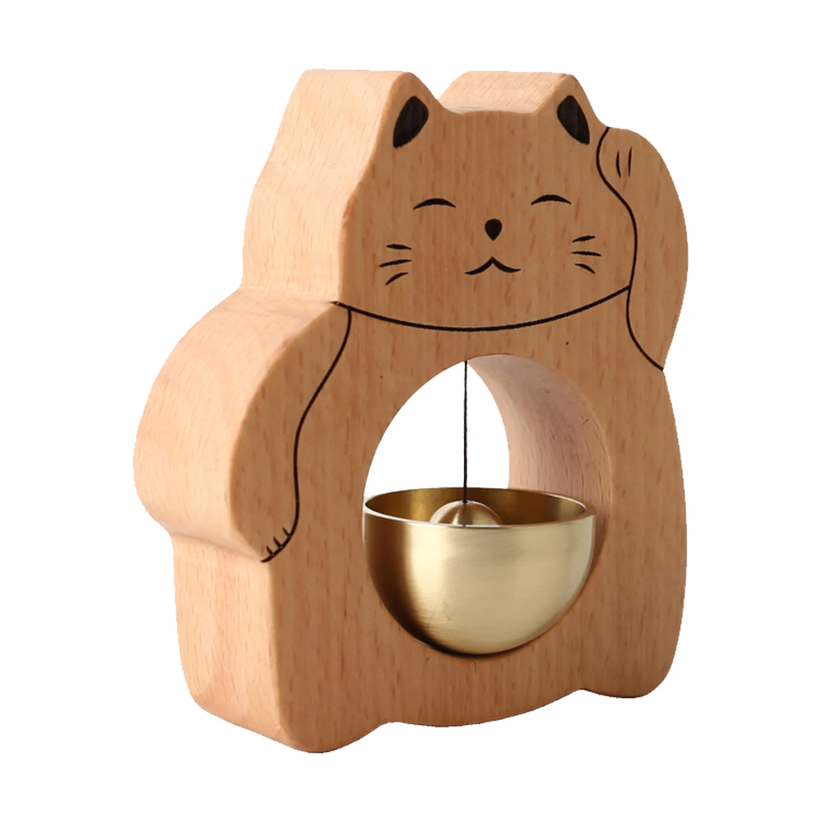 Japanese Style Cute Lucky Cat Home Door Decor Bell Shopkeepers Bell for Door Opening Housewarming Gift Solid Wood Pendant Copper