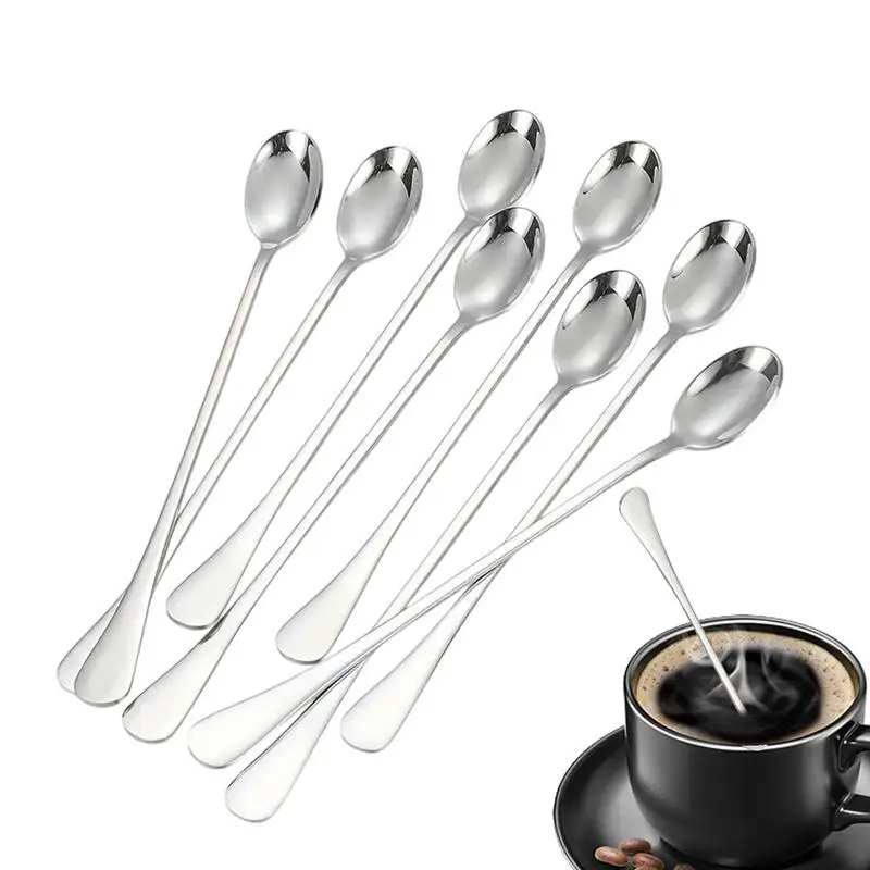 Tea Spoons Stainless Steel Long Handle Spoon 8 Pieces 7.87in Iced Teaspoon Home Bar Drink Stirrer Tableware Set For Ice Cream