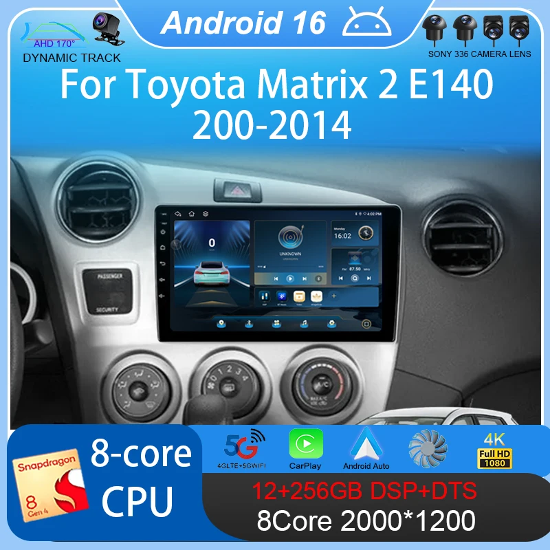 Автомагнитола Android 16 Carplay Auto для Toyota Matrix 2 E140 2008-2014, мультимедийный плеер, навигация GPS