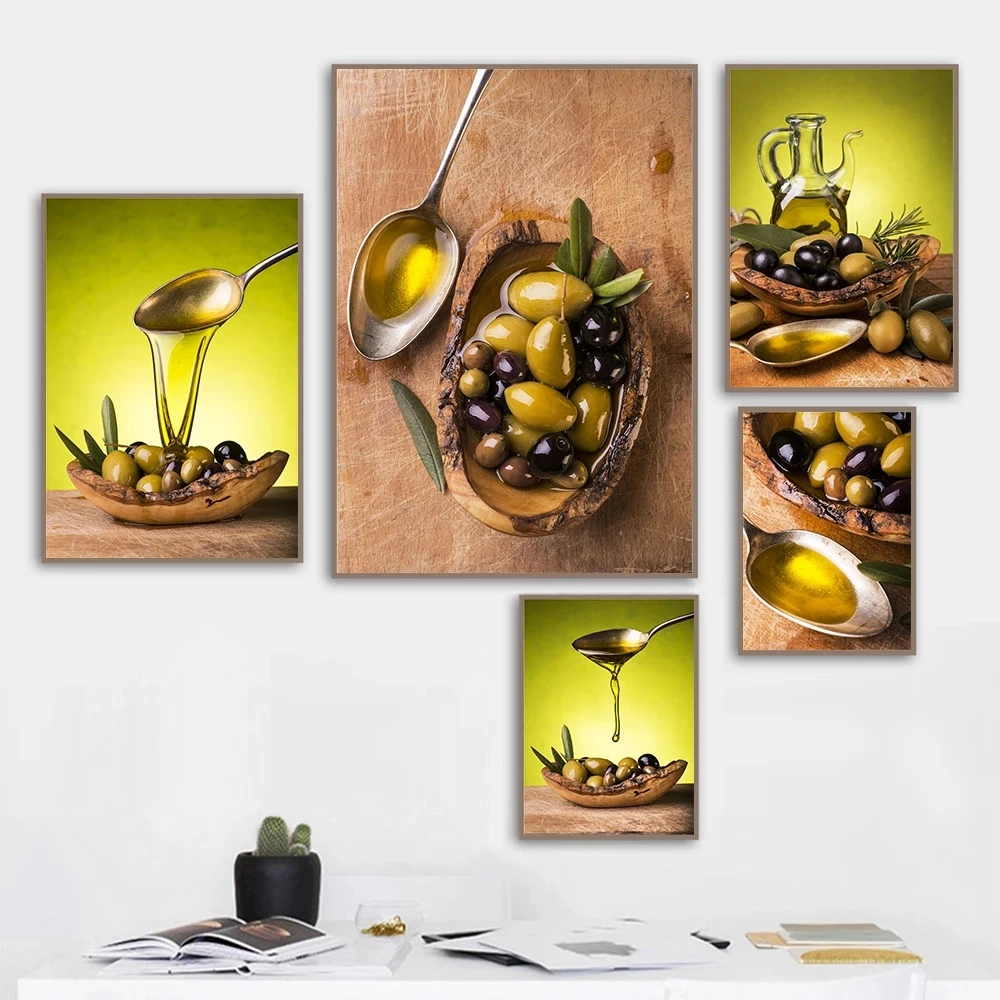 Modern Kitchen Cooking Supplies Edible Oil Olive Oil Fresh Art Canvas Posters and Printed Pictures for Kitchen Home Decoration