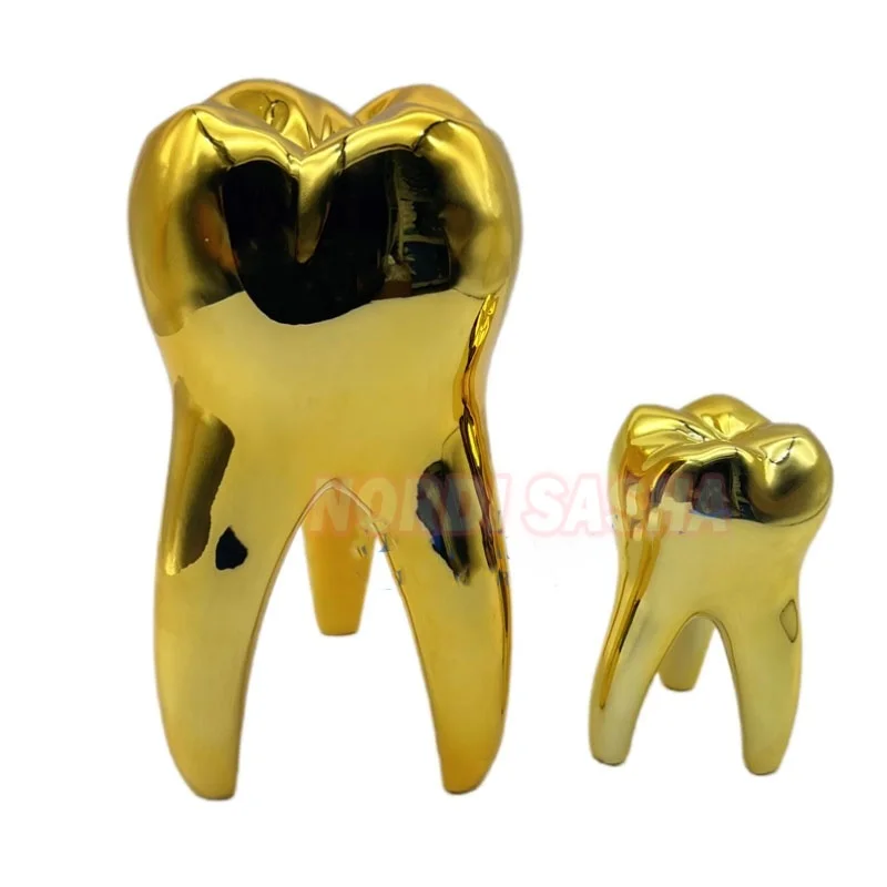 Dental Golden Tooth Model Ornaments Decoration Dental Decorations Dentistry Gift For Clinic Office Desktop Sculpture Decoration