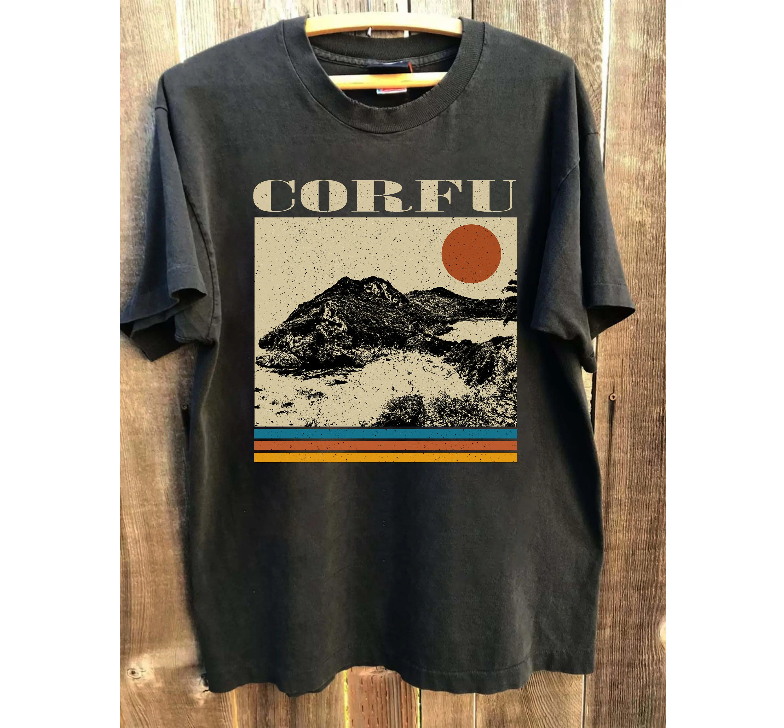 Футболка Corfu SweaT, Греция, ретро, средний век, Минималистичная, для путешествий, винтажная