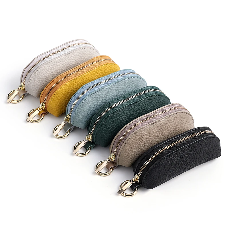 5pcs Coin Purses Women Leather Plain Pillow Shaped Multifunctional Ear Line Zipper Short Storage Bag With Keychain