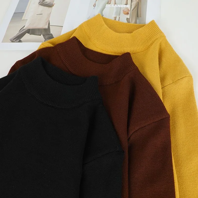 Sweter Pullover Rajut Lengan Panjang Pria Sweter Klasik Hangat Termal Musim Gugur Musim Dingin Sweter Hitam Abu-abu Besi Datar Ringan