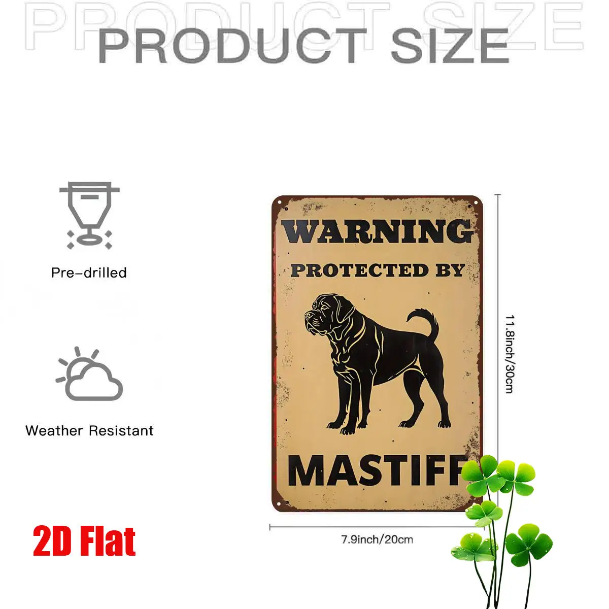 Vintage Quote Aluminum Sign 2D Flat 1pc, Warning Protected By Mastiff Guard Dog Wall Art 20.32X30.48cm
