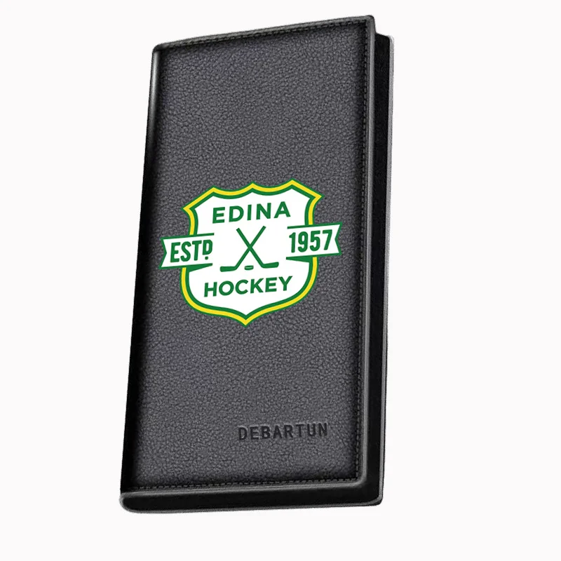 Edina Hockey Shield Crossed Sticks Puck Men's Long Wallets Business Stylish Printing Design Casual Use Christmas Valentine's Fat