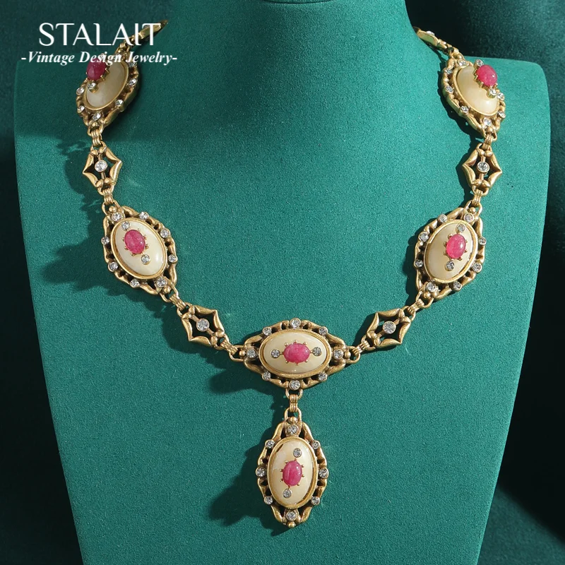 

Винтажные украшения, ожерелья с цветами, женские роскошные массивные подвески, розовый натуральный камень, элегантный дизайнерский антикварный свадебный подарок 2025