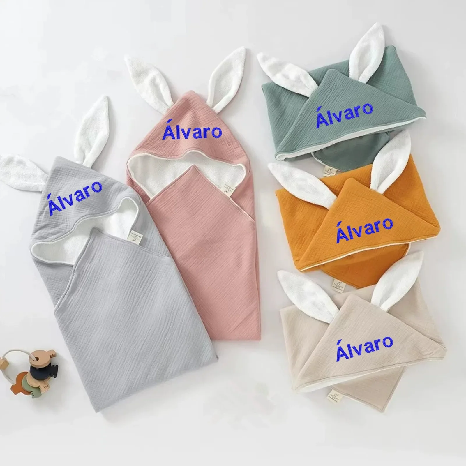 

Personalized Embroidered Baby Hooded Towel - Double Cotton Yarn Scarf with Bunny Ears, Baby Bath Towel, Swaddle Blanket