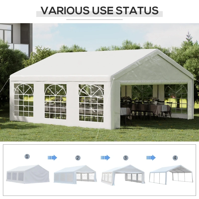 Heavy-duty Large Wedding Tent, Outdoor Carport Garage Party Tent, Patio Gazebo Canopy with Sidewall, White