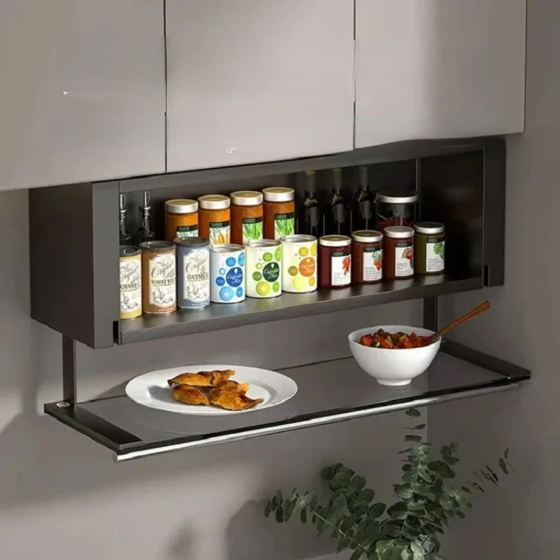 Kitchen seasoning storage rack, household wall mounted, perforated free storage rack, under the hanging cabinet, vegetabl