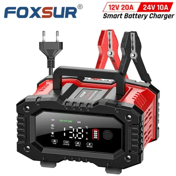 FOXSUR 휴대용 자동차 배터리 충전기, 12V 24V 오토바이 트럭용, AGM LiFePO4 납산 배터리 유지기, 자동차 액세서리, 20A