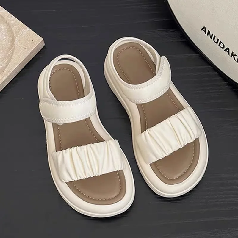 Girls Beach Sandals Beautiful Fold Pattern Babies Shoes Lovely Kids Outside Footwear Children\'s Non-slip Soft Bottom Footwear