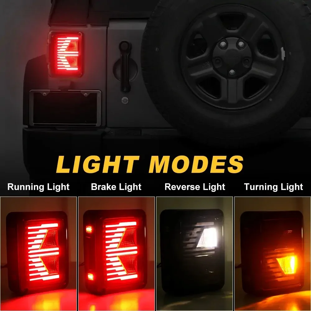 

For Jeep Wrangler JK 2007-2018 automatic taillights, smoke lenses, high-power LED chip amber turn signal