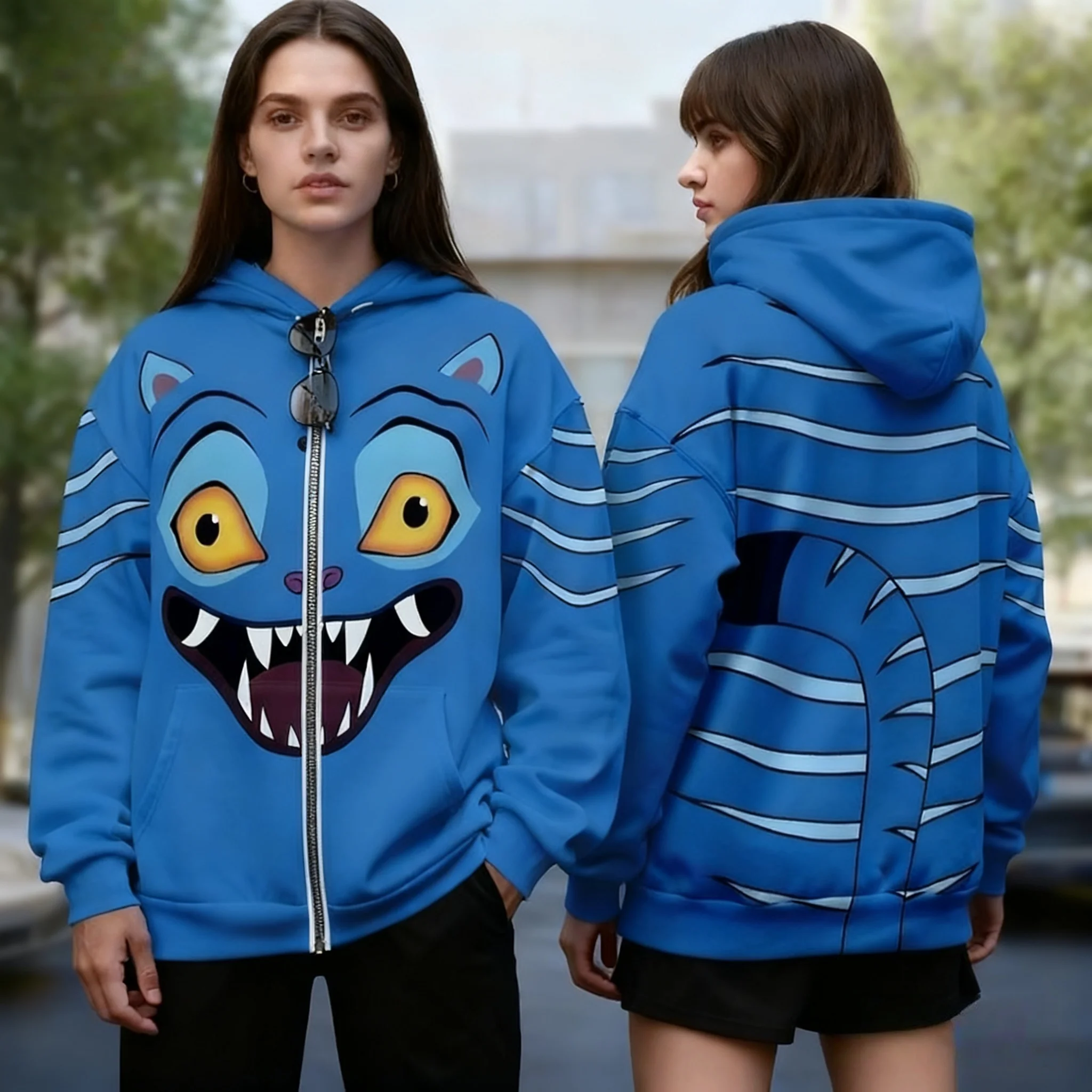 

25/26 осенне-зимняя толстовка на молнии COS Tiger Hunting Witch Squad Surrounding Oversized 3D Plus, мужское и женское детское пальто