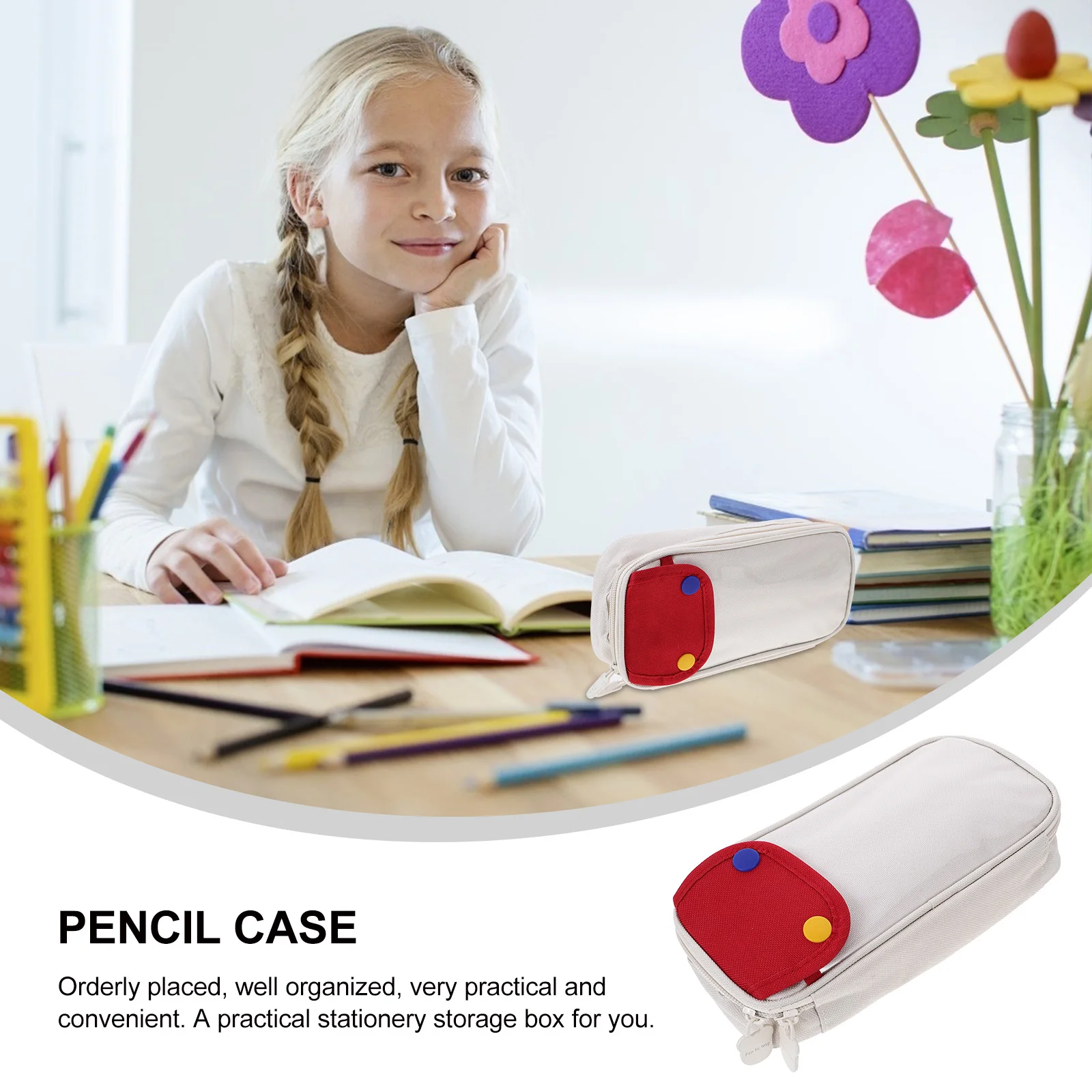 

Large Capacity Japanese Style Canvas Pencil Case Clear Storage Zipper Portable Cartoon School Supplies Pen Bag