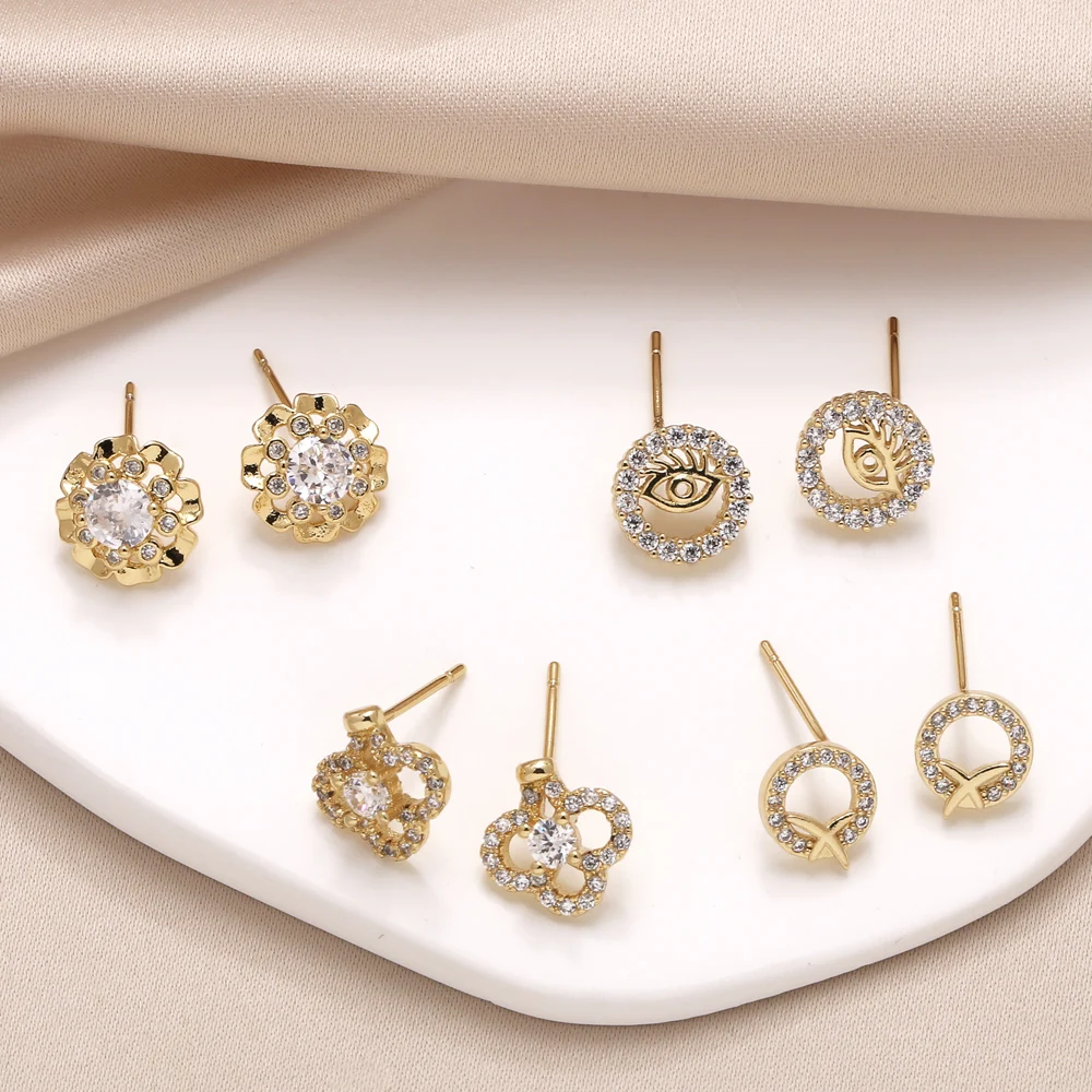 Mini Clear Crystal Evil Eye Stud Earrings for Women Gold Plated Sunflower Ear Studs Small Jewelry ojo ersa110