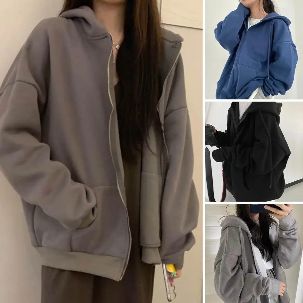 

Solid Color Coat Stylish Women's Winter Coat Zipper Closure Thick Hood Drawstring Pockets Stay Warm Fashionable Warm Winter