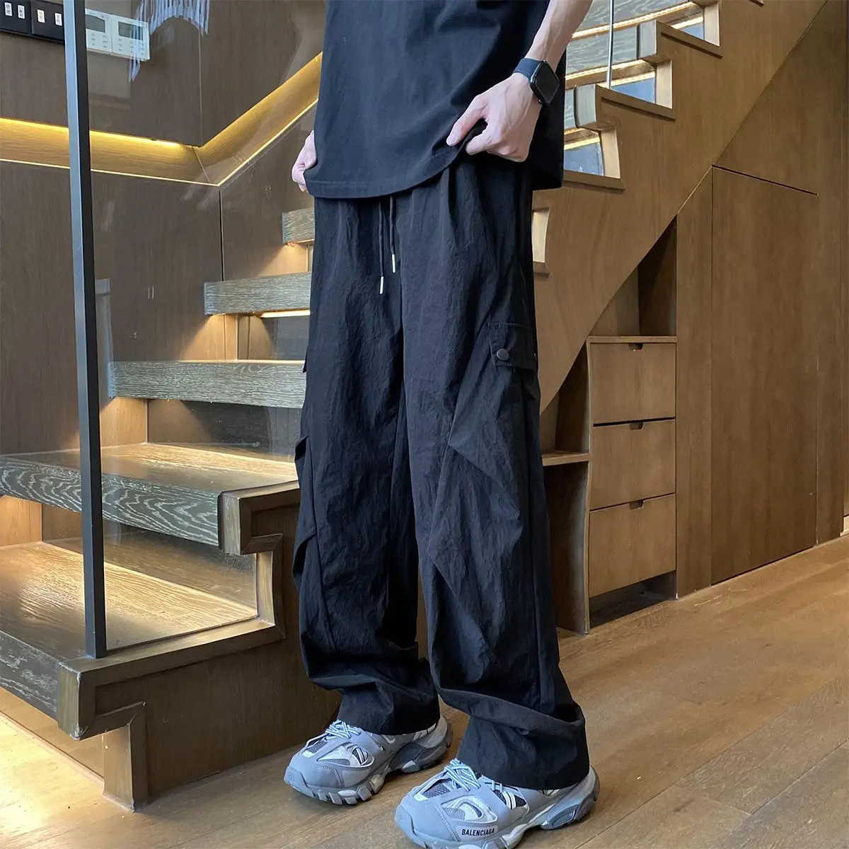 Ice Silk Cool Work Casual Pants Men's Summer Quick-drying American Trendy Brand Straight Loose Functional Micro-flare Pants